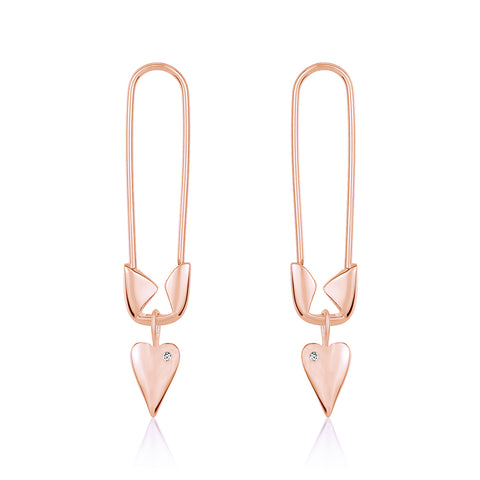 Safety Pin Heart Dangle Earrings silver gold rose gold