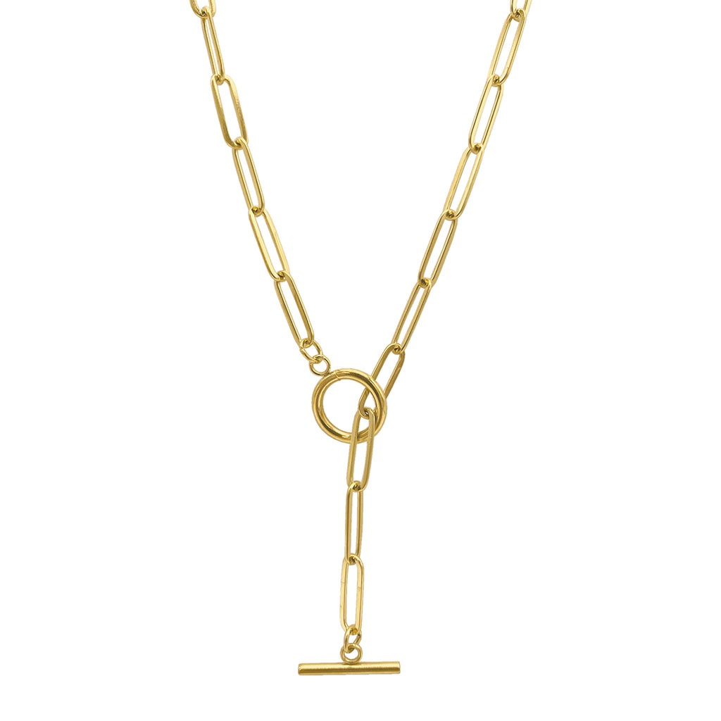 Tarnish Resistant 14k Gold Plated Slide Thru Paper Clip Chain Lariat