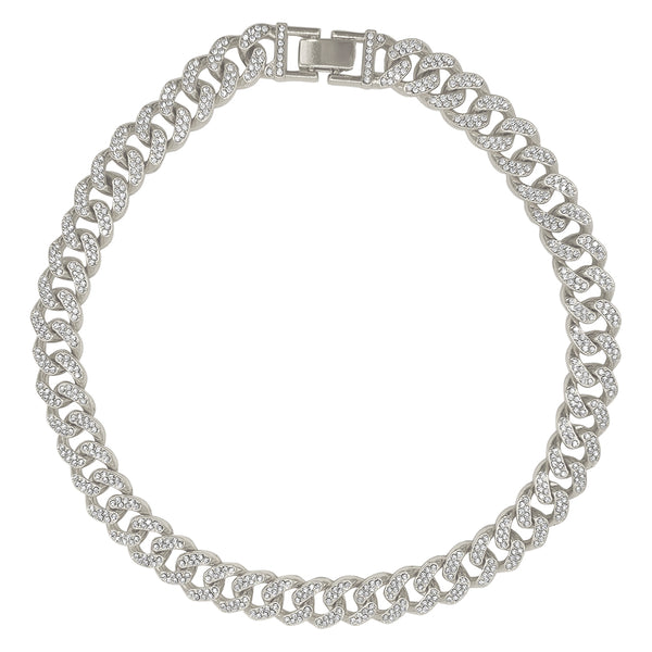 silver Flat ADORNIA – CZ Necklace Curb Chain