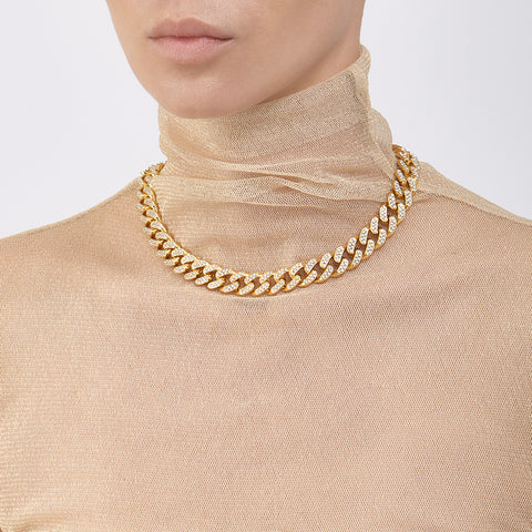 Flat Curb CZ Chain Necklace gold