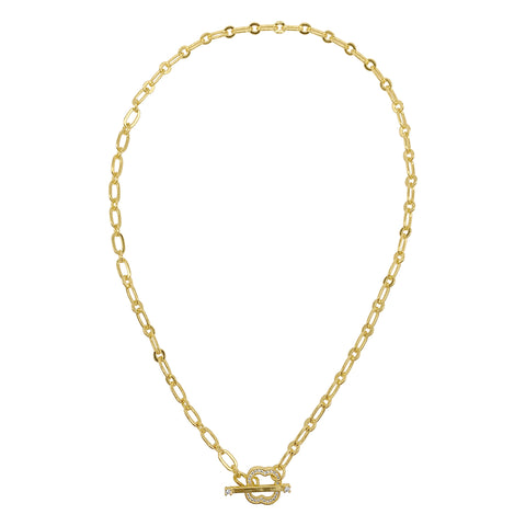 Crystal Clover Paper Clip Chain Toggle Necklace gold