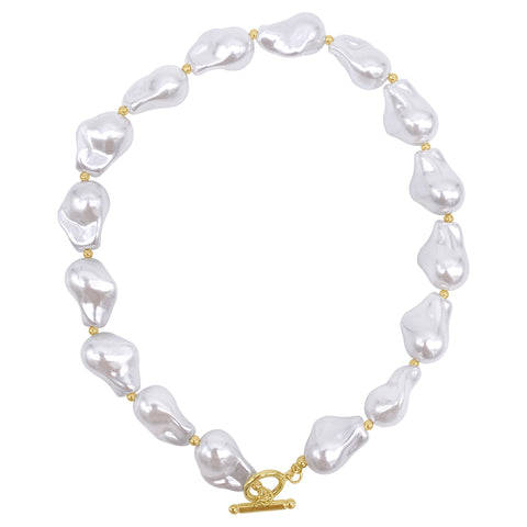Oversized Baroque Pearl Toggle Necklace gold