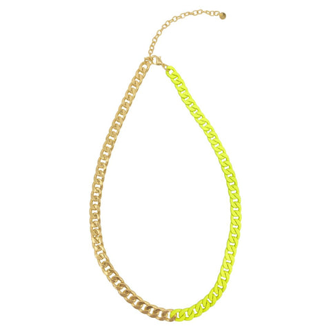Half Neon Yellow Half Gold Curb Chain Necklace