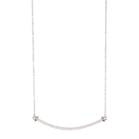 Rhodium Plated Crystal Curved Bar Necklace