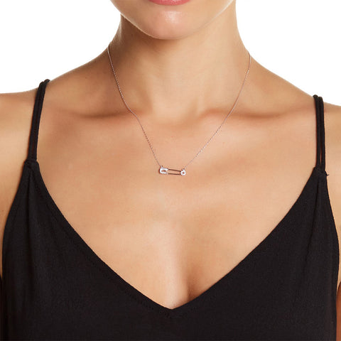 Crystal Safety Pin Necklace silver gold