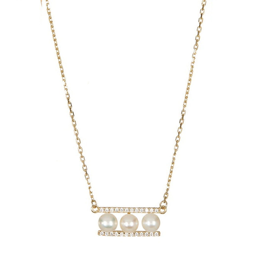 14k Gold Plated Pearl Bar Pendant Necklace