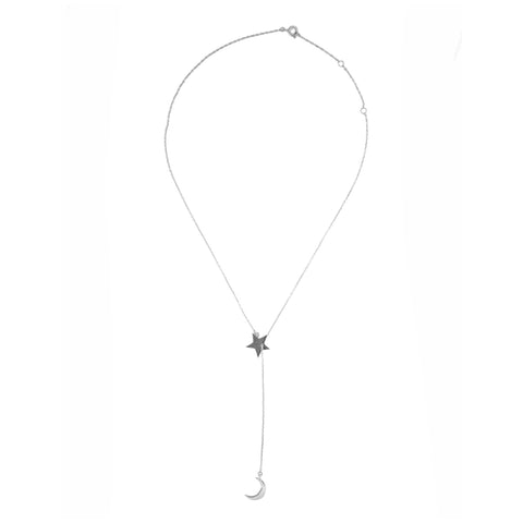 Moon and Star Adjustable Lariat Necklace silver gold