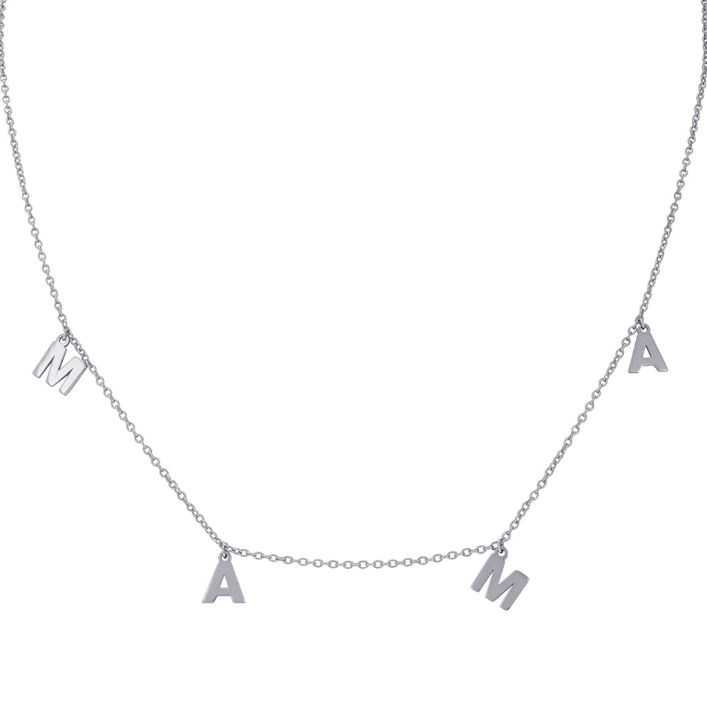 Rhodium Plated Mama Dangle Letter Necklace