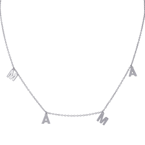 Rhodium Plated Mama Dangle Letter Necklace