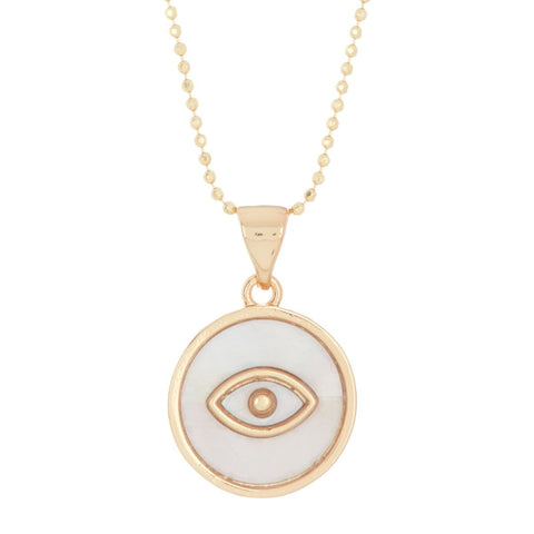Mother of Pearl Evil Eye Pendant Necklace gold