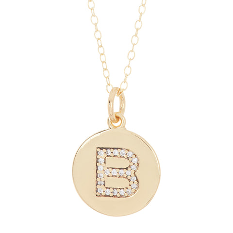 Tarnish Resistant 14k Gold Plated Initial Pave Disc Necklace