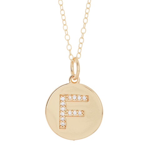 Tarnish Resistant 14k Gold Plated Initial Pave Disc Necklace