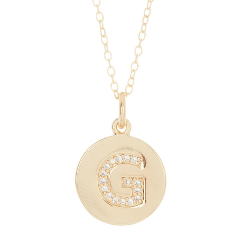 Tarnish Resistant 14k Gold Plated Initial Pave Disc Necklace