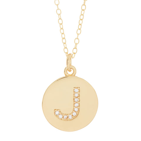Tarnish Resistant 14k Gold Plated Initial Pave Disc Necklace