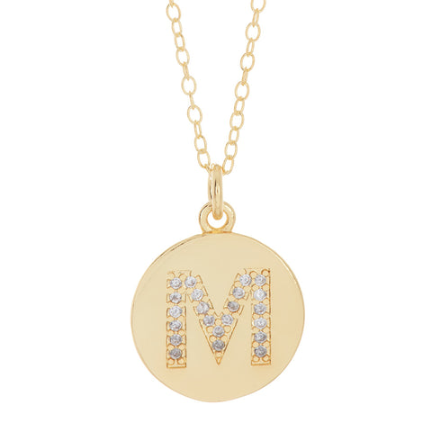 Tarnish Resistant 14k Gold Plated Initial Pave Disc Necklace