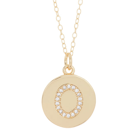 Tarnish Resistant 14k Gold Plated Initial Pave Disc Necklace