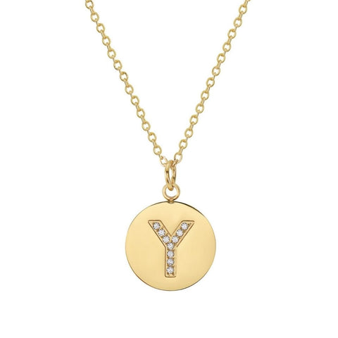 Tarnish Resistant 14k Gold Plated Initial Pave Disc Necklace