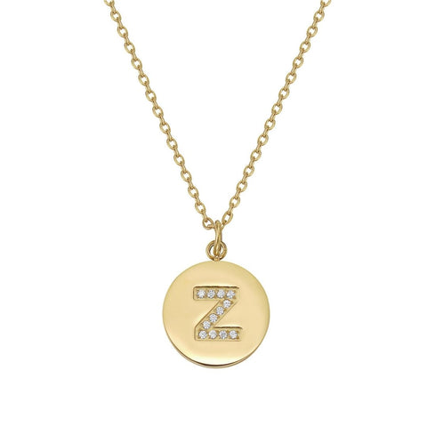 Initial Pave Disc Necklace gold