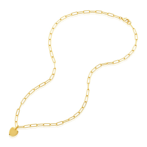25" Heart Charm Paper Clip Chain Necklace gold