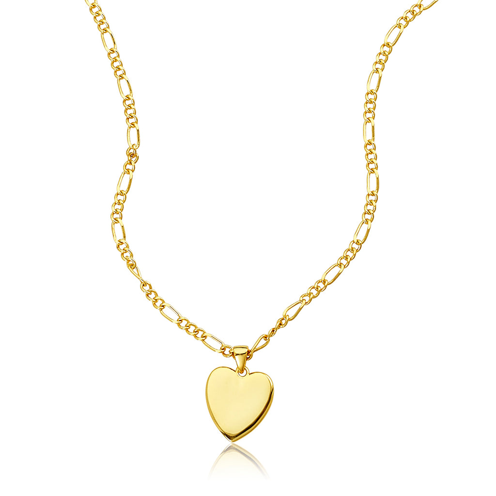 14k Gold Plated Figaro Chain Heart Necklace