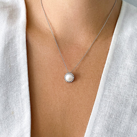 Freshwater Pearl Halo Necklace silver