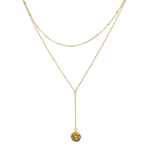 Layered Y Disc Necklace gold