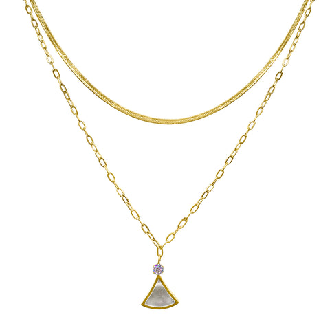 Layered Mixed Chain Ginko Leaf Necklace gold