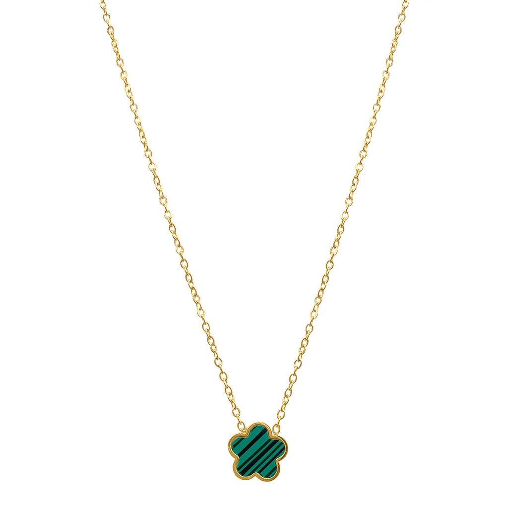 Tarnish Resistant 14k Gold Plated Green Clover Necklace