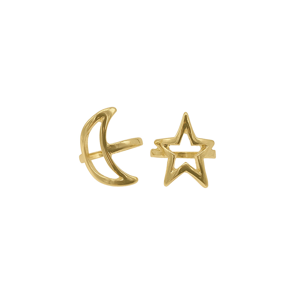 14k Gold Plated Moon and Star Ring Set