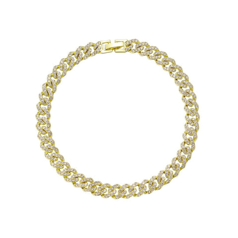 14k Gold Plated 10" 8mm Crystal Curb Chain Anklet