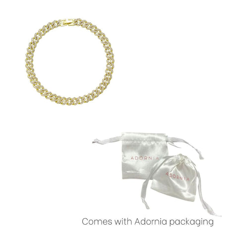 14k Gold Plated 10" 8mm Crystal Curb Chain Anklet