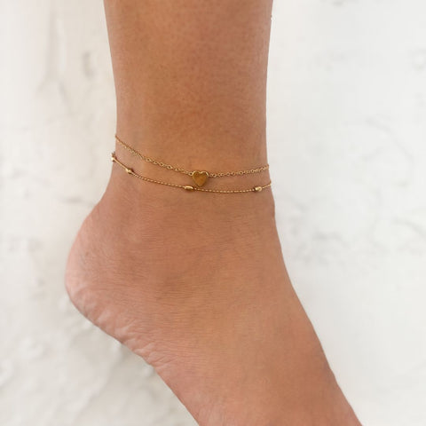 Heart Adjustable Anklet Set