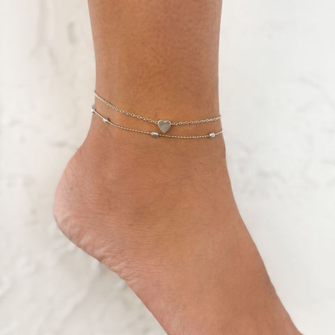 Heart Adjustable Anklet Set