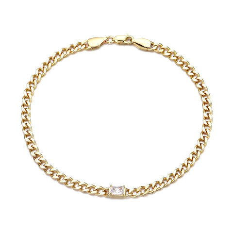 14k Gold Plated Crystal Curb Chain Anklet