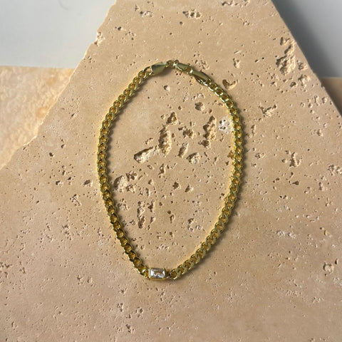 14k Gold Plated Crystal Curb Chain Anklet