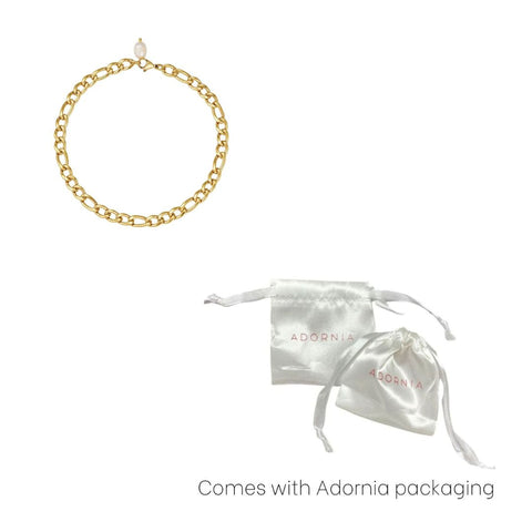 Tarnish Resistant 18k Gold Plated Figaro Chain Freshwater Pearl Anklet