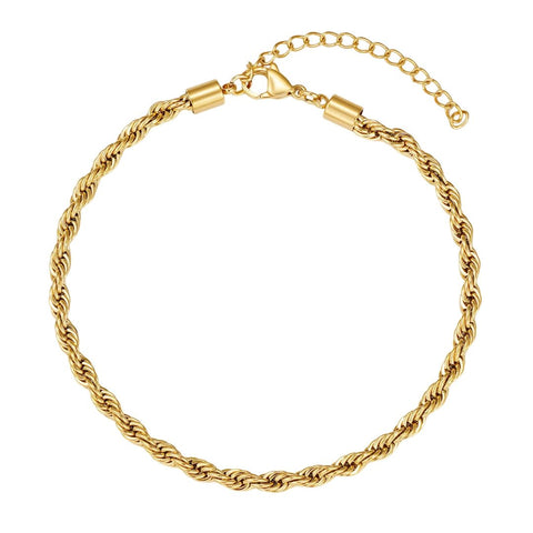 Tarnish Resistant 18k Gold Plated Rope Chain Anklet
