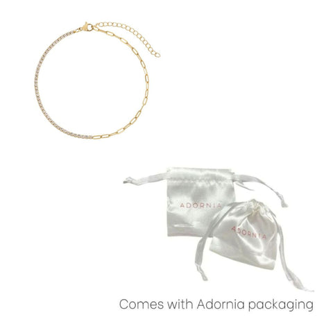 Tarnish Resistant 18k Gold Plated Half Tennis and Paperclip Chain Anklet