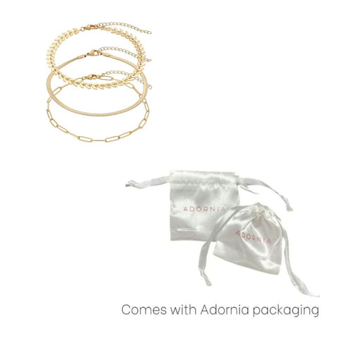 Tarnish Resistant 18k Gold Plated Set of Three Adjustable Chain Anklets