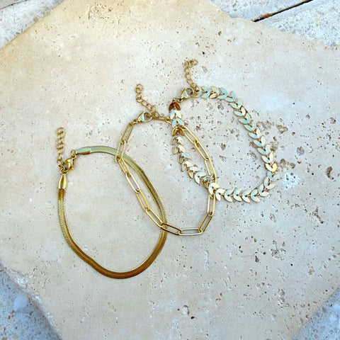 Tarnish Resistant 18k Gold Plated Set of Three Adjustable Chain Anklets