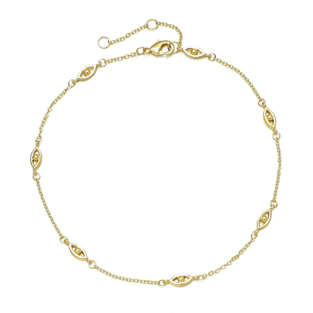 14k Gold Plated Evil Eye Station Anklet
