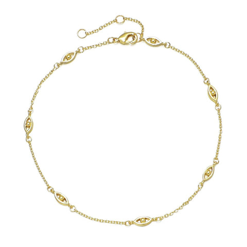 14k Gold Plated Evil Eye Station Anklet
