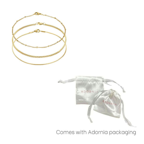Tarnish Resistant 18k Gold Plated Set of 3 Chain Anklets