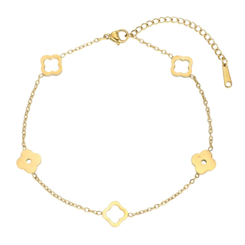 Tarnish Resistant 18k Gold Plated Bolo Clover Station Anklet