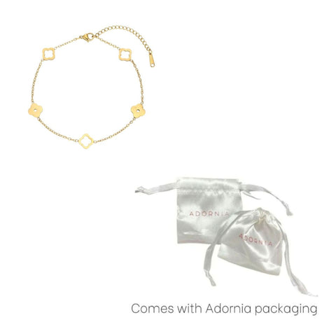 Tarnish Resistant 18k Gold Plated Bolo Clover Station Anklet