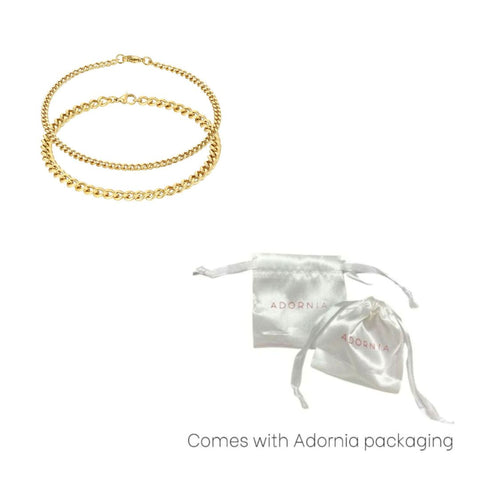 Tarnish Resistant 18k Gold Plated Set of 2 6mm and 3.5mm Curb Chain Anklet Set