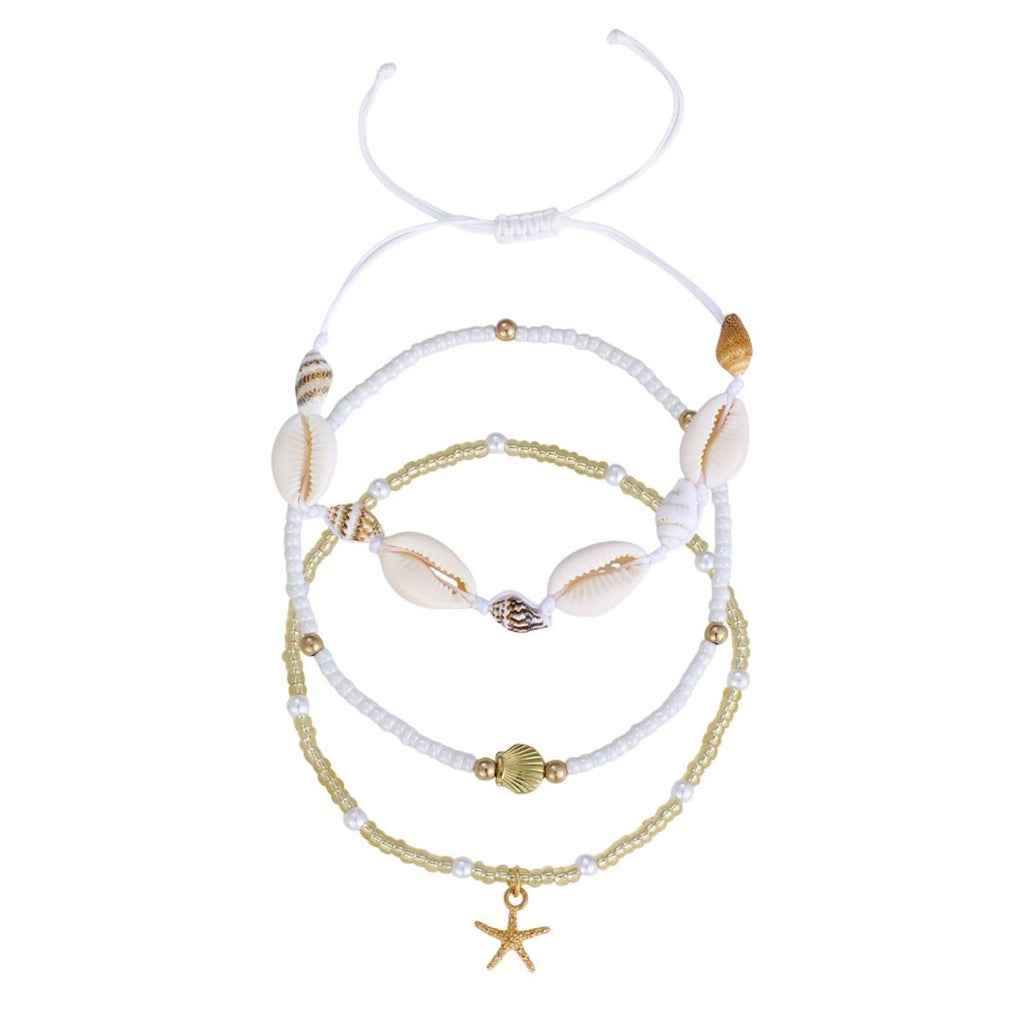 Set of 3 Shell and Bead Anklet Set
