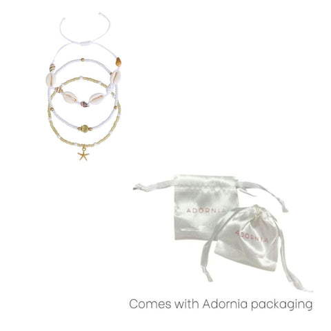 Set of 3 Shell and Bead Anklet Set