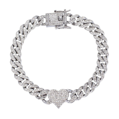 Silver Plated Chunky CZ Heart Curb Chain Anklet