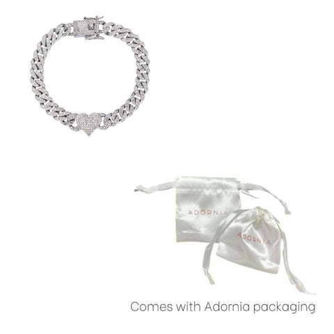 Silver Plated Chunky CZ Heart Curb Chain Anklet